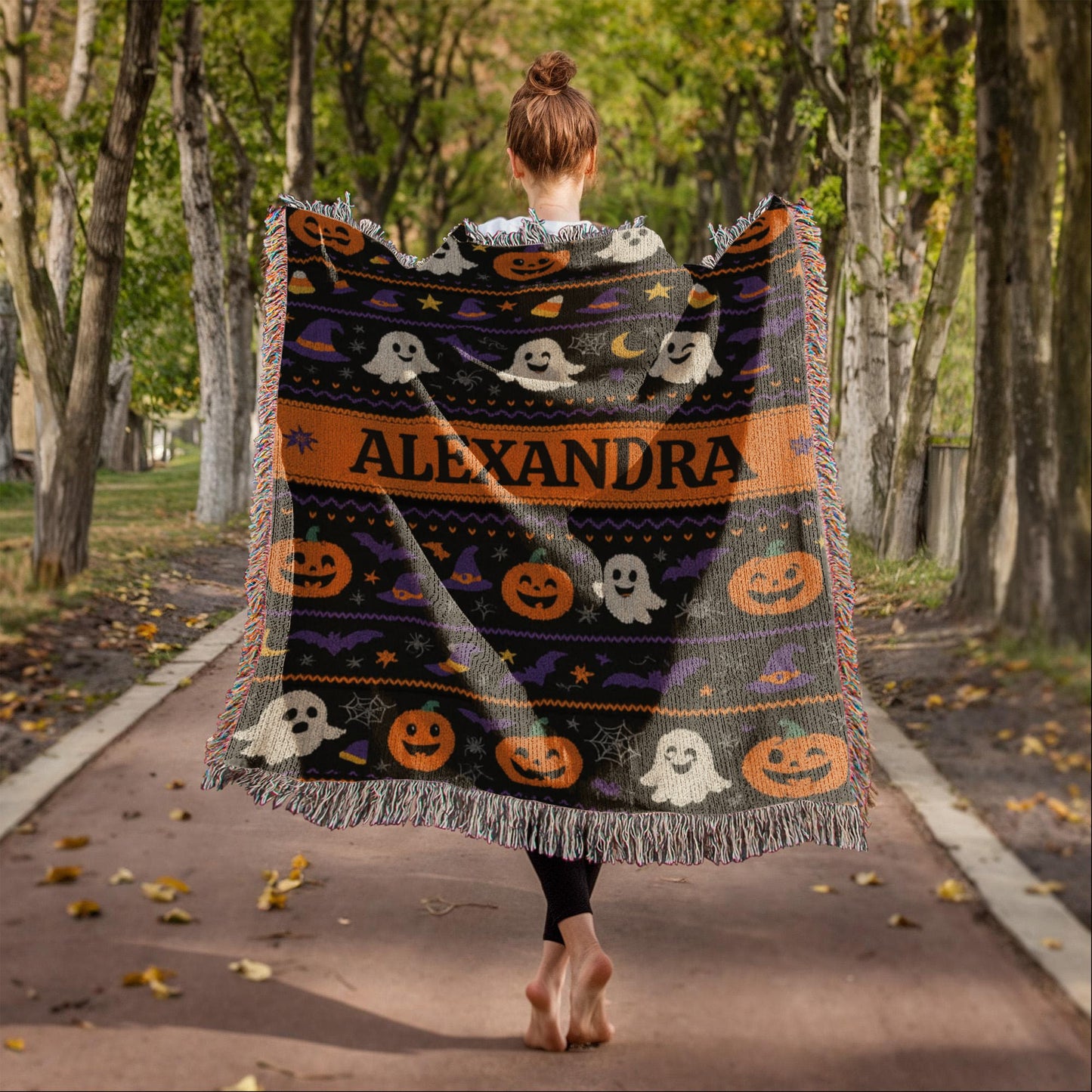 Spooky-Cute Personalized Ghost & Pumpkin Halloween Throw
