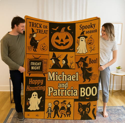 Personalized Halloween Ghost Patchwork Blanket