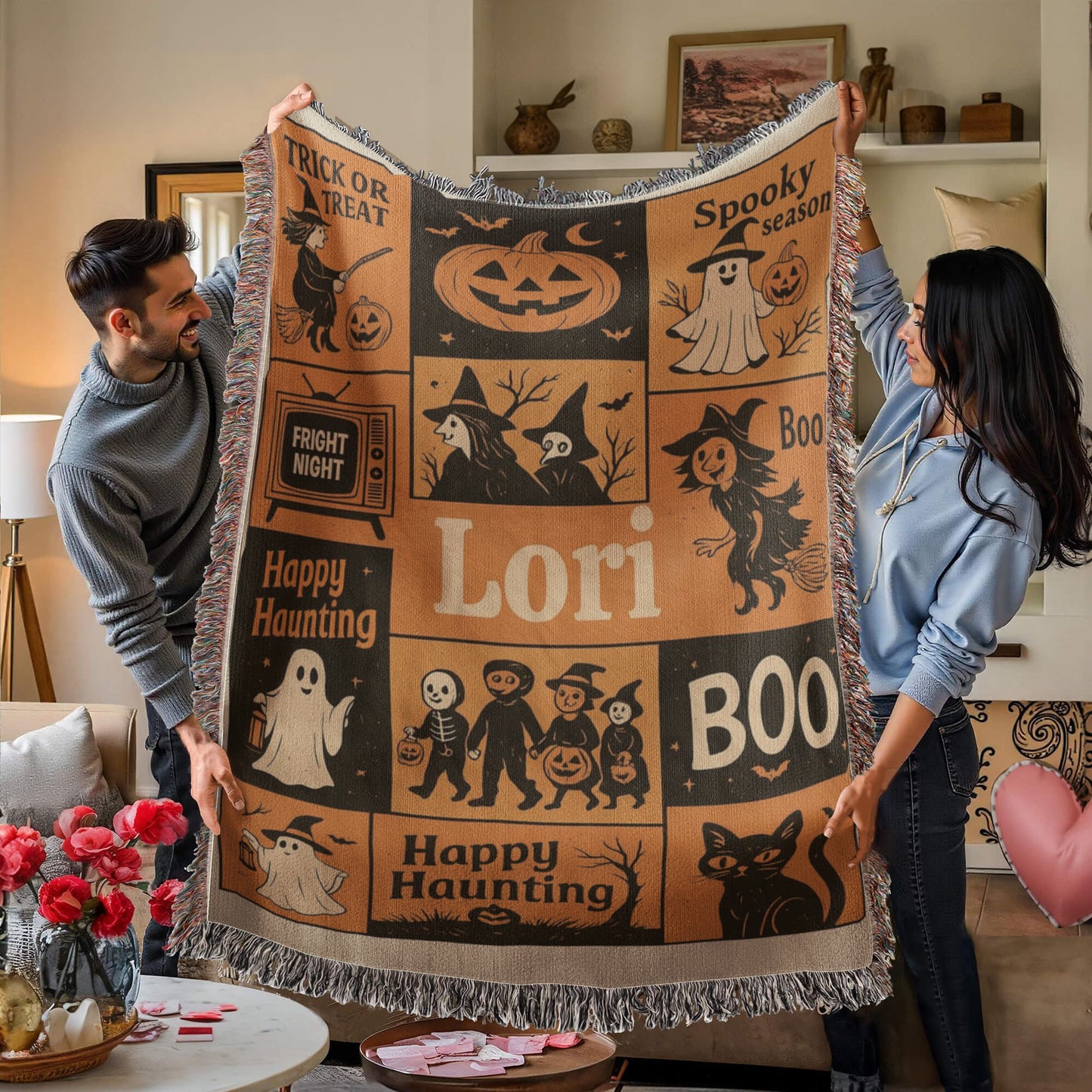 Personalized Halloween Ghost Patchwork Blanket