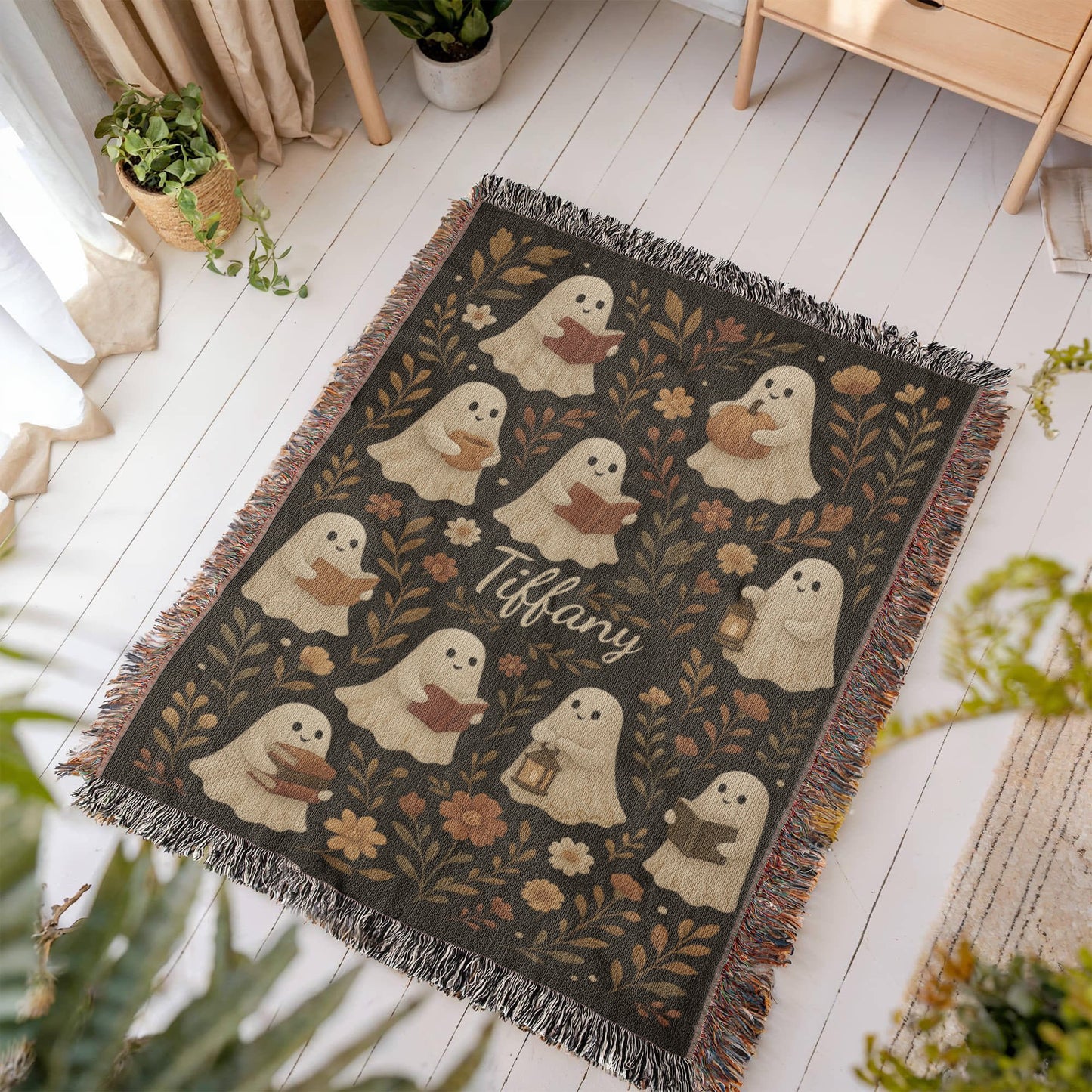 Personalized Ghost Reading Blanket | Spooky Fall Home Decor Gift
