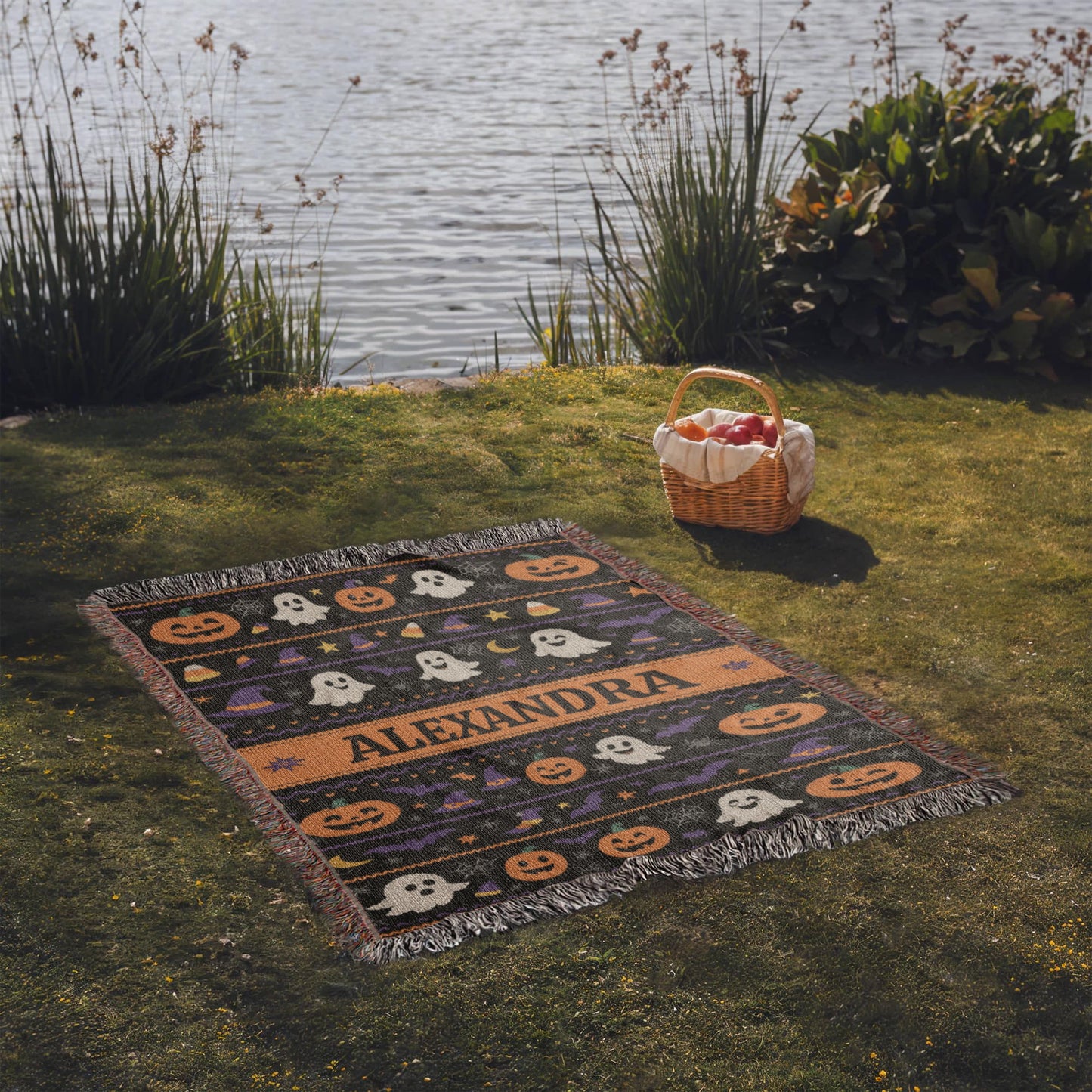 Spooky-Cute Personalized Ghost & Pumpkin Halloween Throw