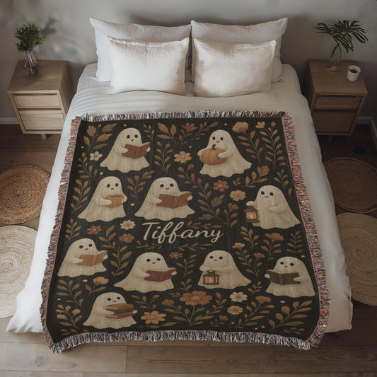 Personalized Ghost Reading Blanket | Spooky Fall Home Decor Gift
