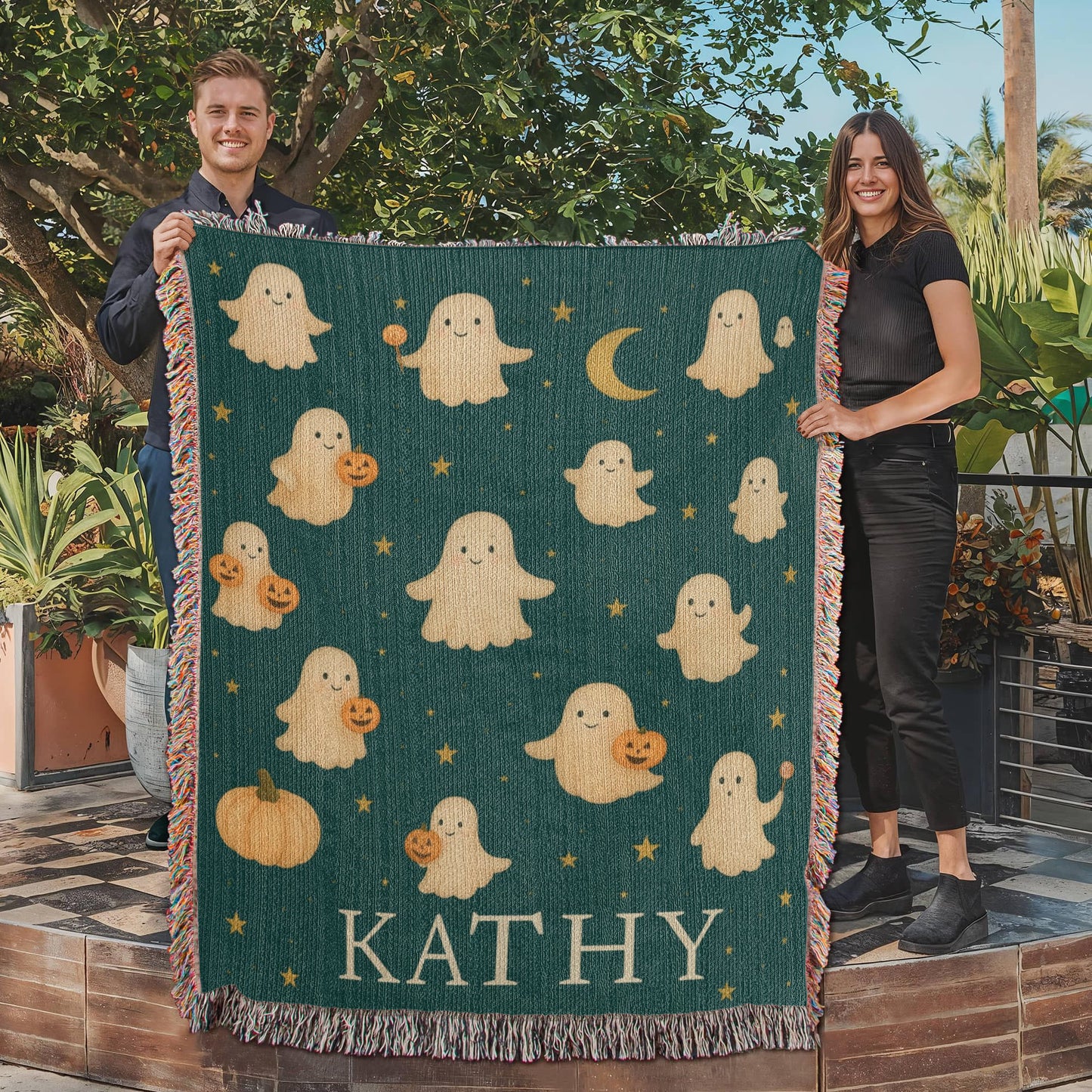 Personalized Halloween Baby Blanket – Cute Ghost Design