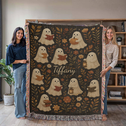 Personalized Ghost Reading Blanket | Spooky Fall Home Decor Gift