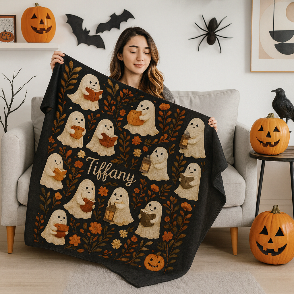 Personalized Ghost Reading Blanket | Spooky Fall Home Decor Gift