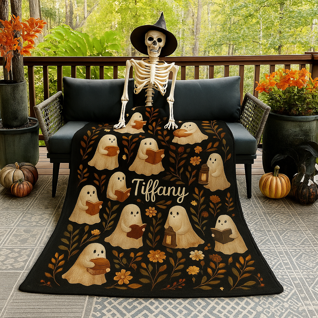 Personalized Ghost Reading Blanket | Spooky Fall Home Decor Gift