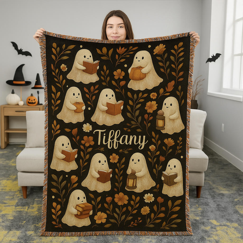Personalized Ghost Reading Blanket | Spooky Fall Home Decor Gift