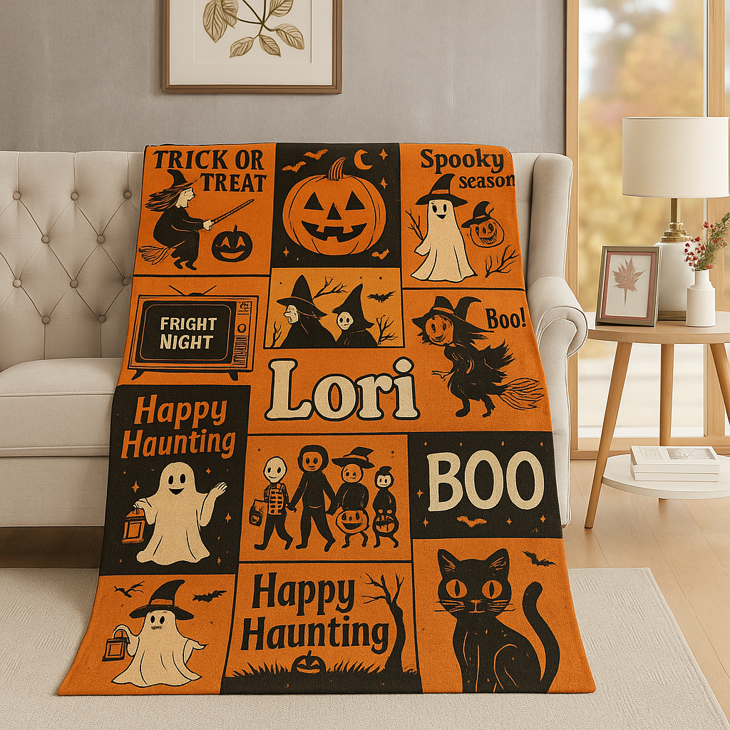 Personalized Halloween Ghost Patchwork Blanket