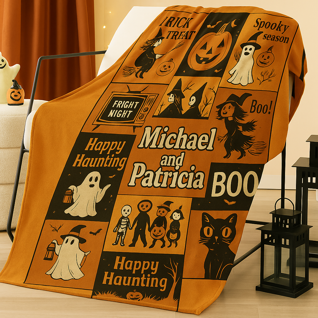 Personalized Halloween Ghost Patchwork Blanket