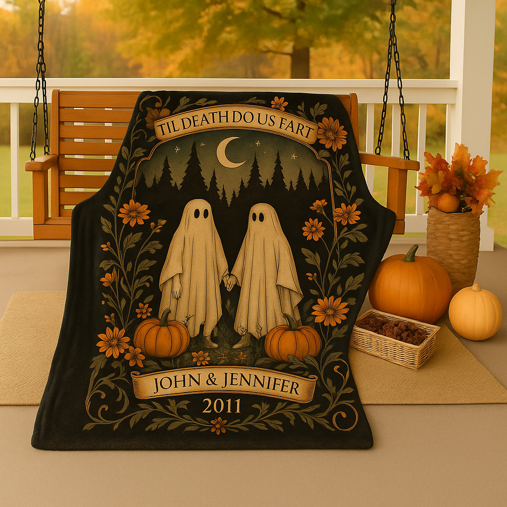 Ghost Lovers Blanket • Personalized Gothic Throw • Spooky Romantic Halloween Anniversary Gift