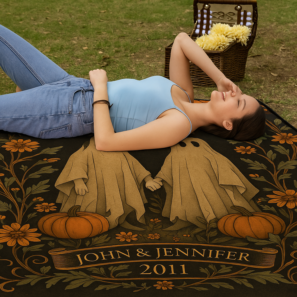 Ghost Lovers Blanket • Personalized Gothic Throw • Spooky Romantic Halloween Anniversary Gift