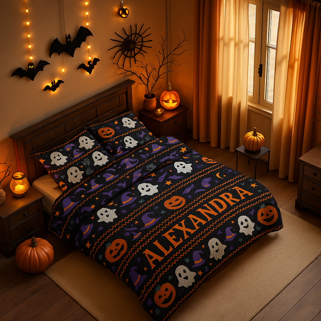 Spooky-Cute Personalized Ghost & Pumpkin Halloween Throw