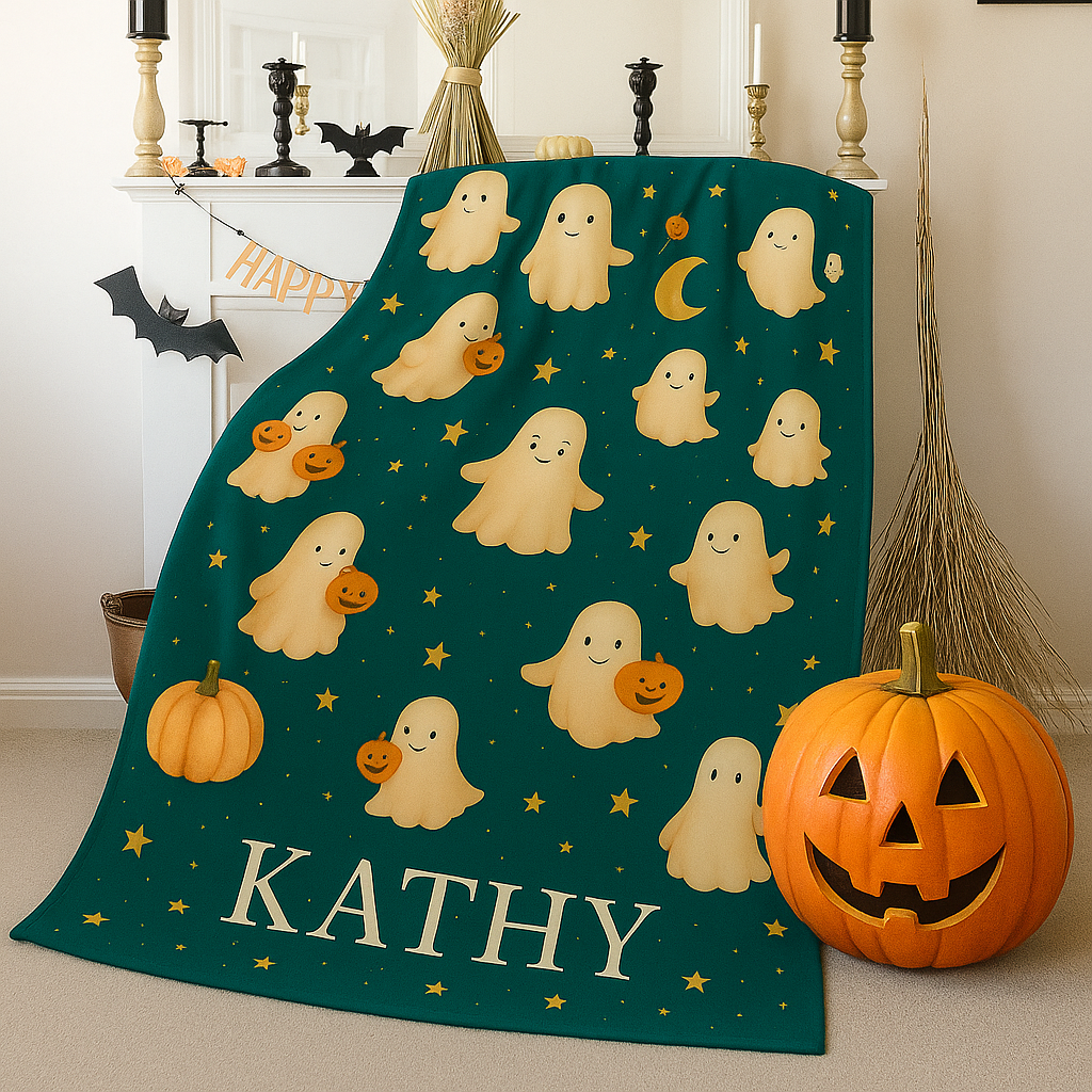 Personalized Halloween Baby Blanket – Cute Ghost Design