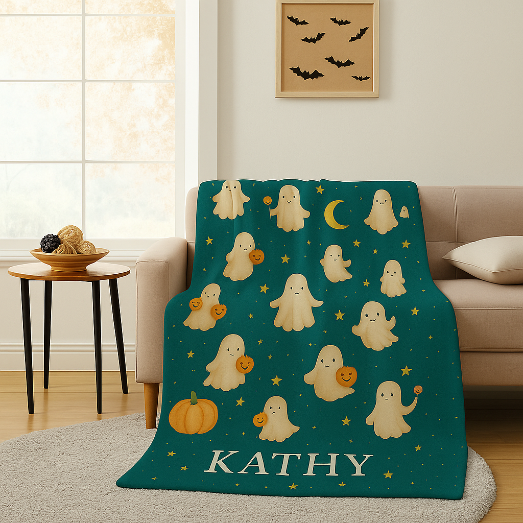 Personalized Halloween Baby Blanket – Cute Ghost Design