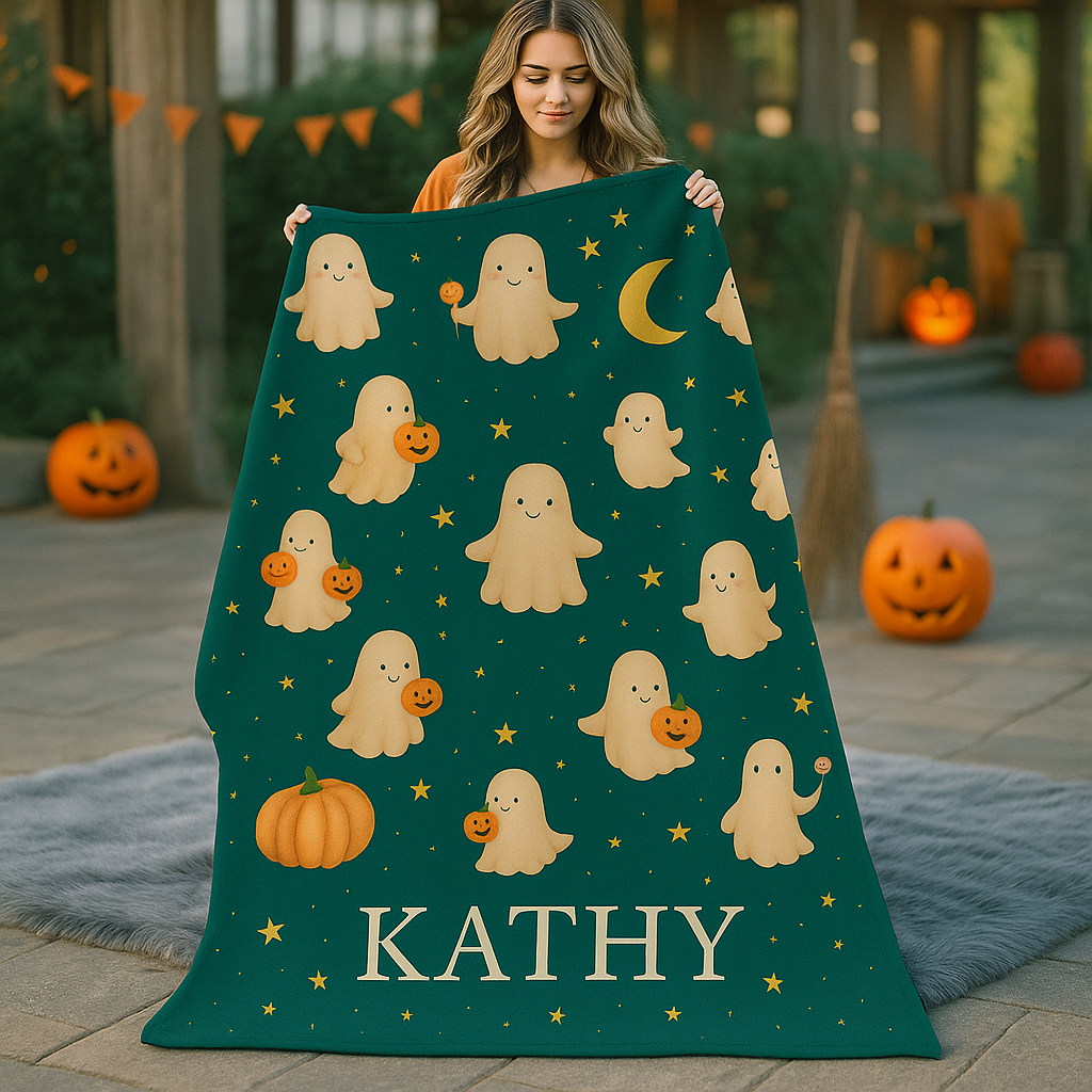 Personalized Halloween Baby Blanket – Cute Ghost Design