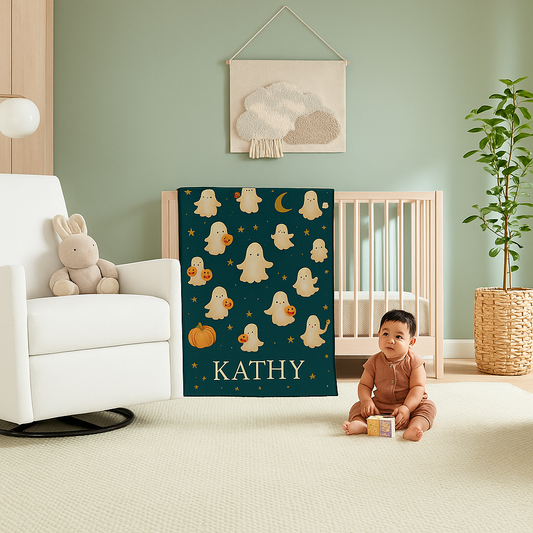 Personalized Halloween Baby Blanket – Cute Ghost Design