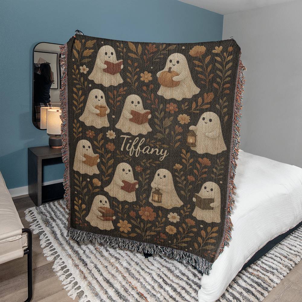 Personalized Ghost Reading Blanket | Spooky Fall Home Decor Gift
