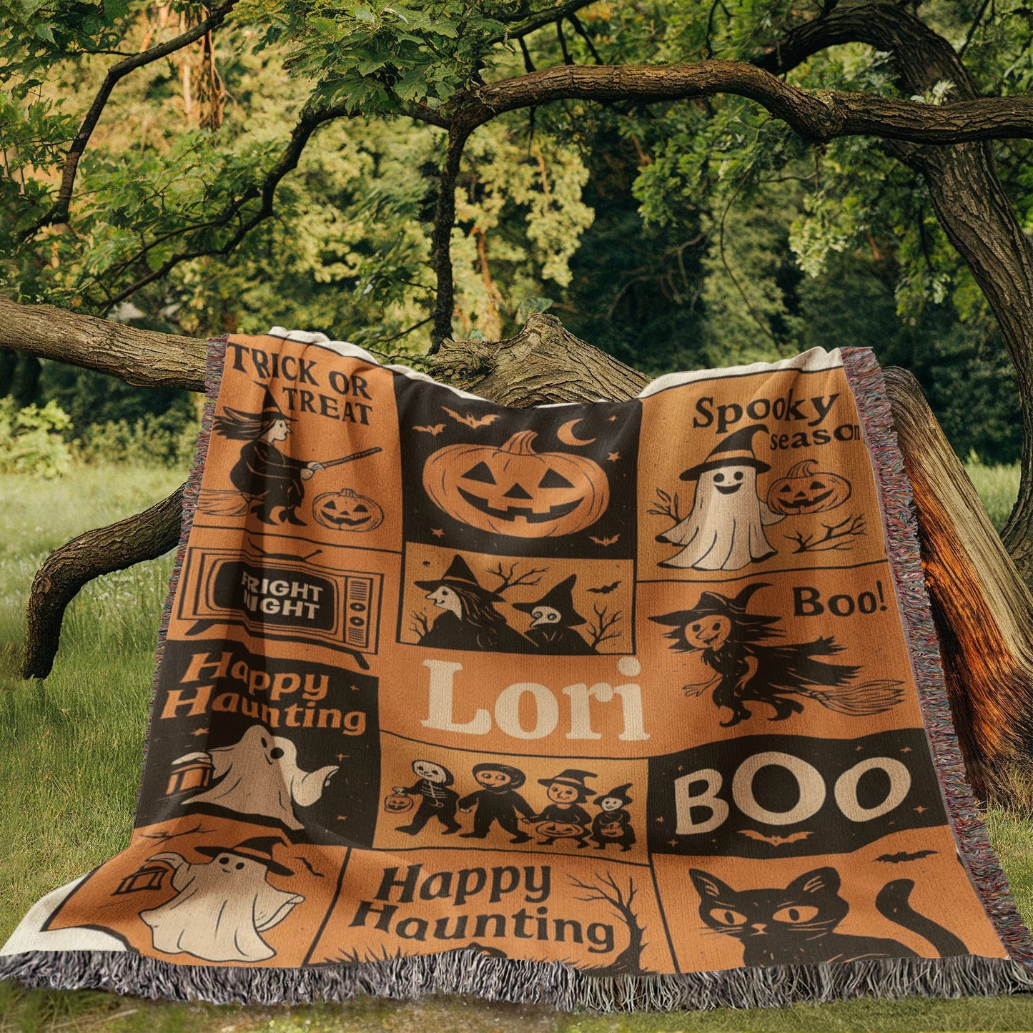 Personalized Halloween Ghost Patchwork Blanket