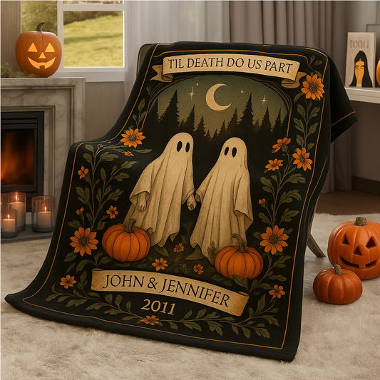 Ghost Lovers Blanket • Personalized Gothic Throw • Spooky Romantic Halloween Anniversary Gift