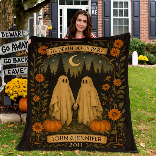 Ghost Lovers Blanket • Personalized Gothic Throw • Spooky Romantic Halloween Anniversary Gift