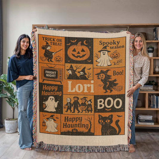 Personalized Halloween Ghost Patchwork Blanket